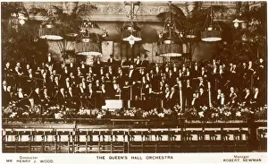 Prints of The Queens Hall Orchestra, conducted by Sir Henry Joseph Wood c. 1910 Related Prints: Queens Hall Orchestra Print c. 1910