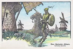 Print of Don Quixote Attacking a Windmill