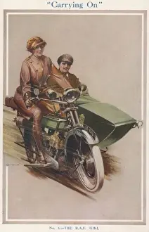 WRAF Female Motorcyclist and Officer, 1918 Print