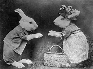 Vintage Rabbit Illustrations Prints: Rabbits and Handbag