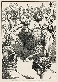 Print of Rabelais' Gargantua and the Devil carousing