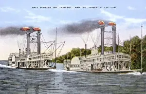 Natchez vs Robert E Lee Steamboat Print