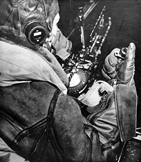 RAF Bomb-Aimer at his position; Second World War, 1943 RAF Bomb-Aimer at his position; Second World War, 1943