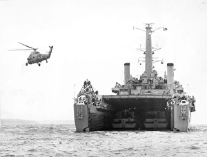 An RAF Westland Wessex flies over HMS Fearless (L10) at ? An RAF Westland Wessex flies over HMS Fearless (L10) at ?