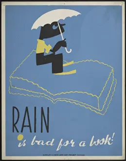WPA Posters Prints: Rain is bad for a book