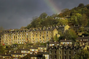A rainbow over terraced stone houses at Hebden Bridge A rainbow over terraced stone houses at Hebden Bridge