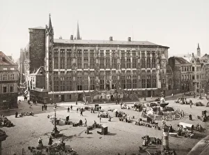 Rathaus, city hall and street market, Aachen, Germany Rathaus, city hall and street market, Aachen, Germany