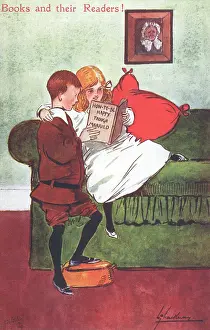 Antique Book Illustrations Prints: Reading Books