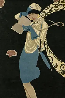 Reading on a Windy Day Print 1928 by Spanish Artist