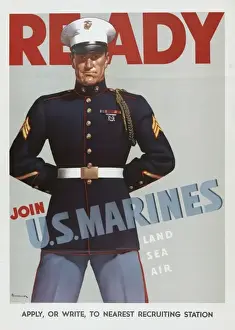 Military Recruitment Posters Prints: Ready - Join US Marines