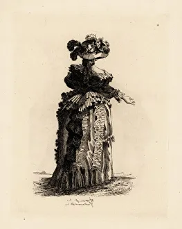 Rear view of fashionable woman's dress, era of Marie Rear view of fashionable woman's dress, era of Marie