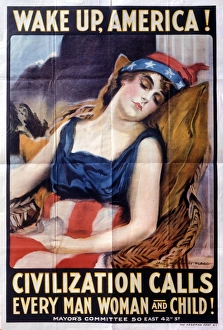 Recruitment poster, Wake Up America!, WW1 Recruitment poster, Wake Up America!, WW1
