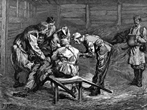 Print of Red Cross treating war casualties in the Balkans