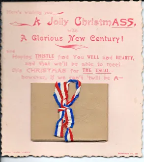Red, white and blue ribbon on a Christmas and New Year card Red, white and blue ribbon on a Christmas and New Year card