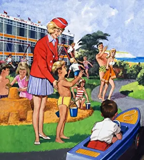 Children Playing On The Beach Prints: The Redcoat