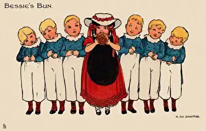 Regency Children Admire Bessie and Her Bun Print circa 1908