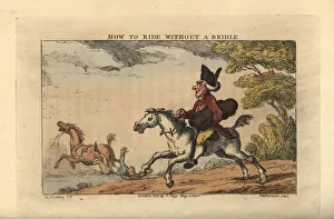 Regency gentleman riding a horse without a bridle Regency gentleman riding a horse without a bridle