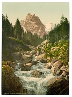Reichenbach, with well and Wetterhorn, Bernese Oberland, Swi Reichenbach, with well and Wetterhorn, Bernese Oberland, Swi