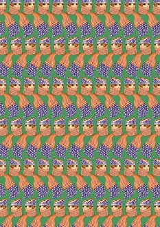 Repeating Pattern - Girl in Stars and Stripes Scarf, green Repeating Pattern - Girl in Stars and Stripes Scarf, green