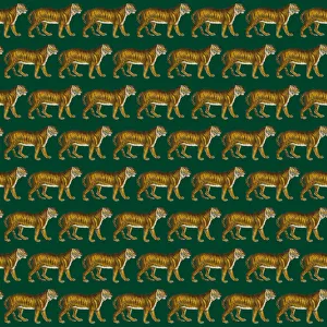 Repeating Pattern - Tigers - dark green background Repeating Pattern - Tigers - dark green background