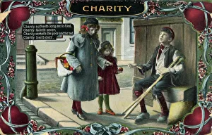 Representation of Charity - Money for a poor crippled boy Representation of Charity - Money for a poor crippled boy