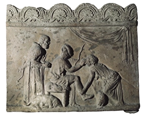 Representation of Ulysses and Eurycleia. Roman art Representation of Ulysses and Eurycleia. Roman art