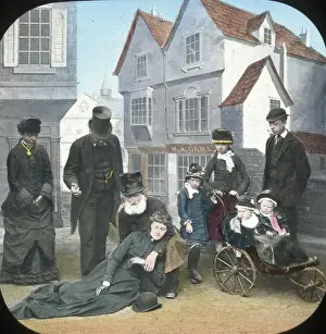 Print of a group surrounding a fainting woman