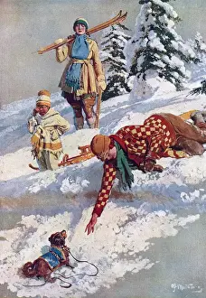 Fortunino Matania Prints: 'The Rescue' Print, 1922 - A Swiss Snow Scene