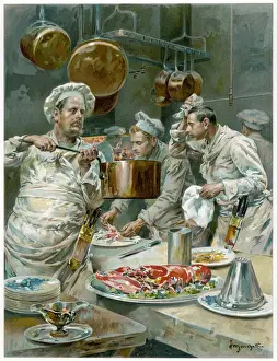 Mary Evans Print: Marchett Restaurant Chefs at Work