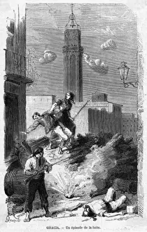 Revolt at Gracia Print - Insurgent Fighting in Catalonia
