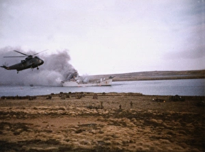 RFA Sir Galahad on fire after being bombed at Fitzroy RFA Sir Galahad on fire after being bombed at Fitzroy