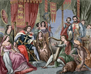 Richard the Lionheart (1157-1199) listen music. Engraving. C Richard the Lionheart (1157-1199) listen music. Engraving. C