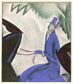 1924 Horsewoman in a Blue Riding Habit Print