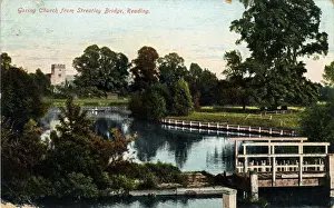 Prints of River and St Thomas of Canterbury Church, Goring-on-Thames, Reading, near Woodcote, Oxfordshire, England. Date: 1910s Canterbury Prints: River & St Thomas of Canterbury Church, Goring-on-Thames Print, 1910s
