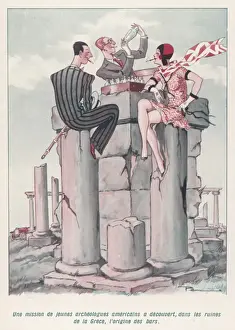 Print of Ancient Site Visitors Enjoying Cocktails
