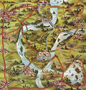 Antique Travel Maps Prints: The road to Washington