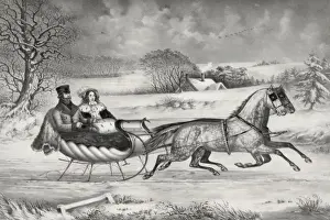 Horseback Riding In Snow Prints: The road, winter