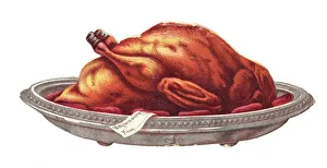 Roast turkey on a plate on a cutout Christmas card Roast turkey on a plate on a cutout Christmas card