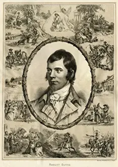 Robert Burns Print: Poet Surrounded by his Works