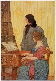 Prints of ROBERT AND CLARA SCHUMANN German musicians, at the keyboard Music Prints: Robert and Clara Schumann Print