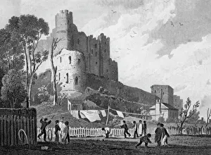Children Prints: Rochester Castle Print, Kent Schoolboys at Play, circa 1830