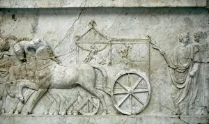 Prints of ROMAN ART. Roman marble relief from a conmmemorative monument to the Battle of Actium (31 BC). Detail of a processional scene. Museum of Fine Arts. Budapest. Hungary Hungary Prints: Roman Marble Relief Print: Battle of Actium (31 BC)
