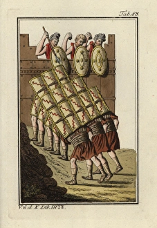 Roman legionaries attacking a fort in the testudo Roman legionaries attacking a fort in the testudo