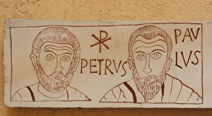 Roman tombstone. Relief depicting apostles Peter and Paul. P Roman tombstone. Relief depicting apostles Peter and Paul. P