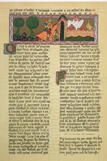 King Arthur Prints: Mary Evans Print of Arthur Ms Page from the Romance of Roi Artus