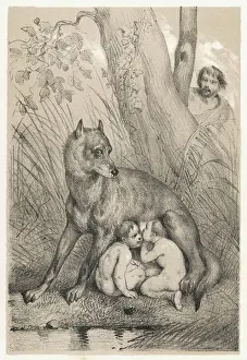 Roman Mythology Images Prints: Romulus and Remus suckled by a wolf
