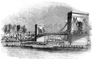 Rowing Boats under Hammersmith Bridge, London Print 1843