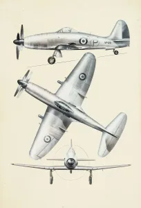 Prints of Westland Wyvern VP120 aeroplane, in silver. 1940s Airplanes And Aviation Prints: Westland Wyvern VP120 Aeroplane Silver Print 1940s