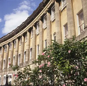 Prints of Royal Crescent, Bath, Somerset - designed by the architect John Wood, the Younger and built between 1767 and 1774. Date: 1980s John Wood Prints: Royal Crescent, Bath Print - 18th Century Architecture