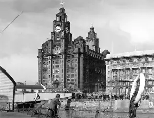Prints of The Royal Liver Building was built in 1911, and is still the head office for the Royal Liver Friendly Society. A pair of liver bird statues sit atop each clock tower. Date: 1960s Liverpool Prints: Royal Liver Building Print, Liverpool, 1960s